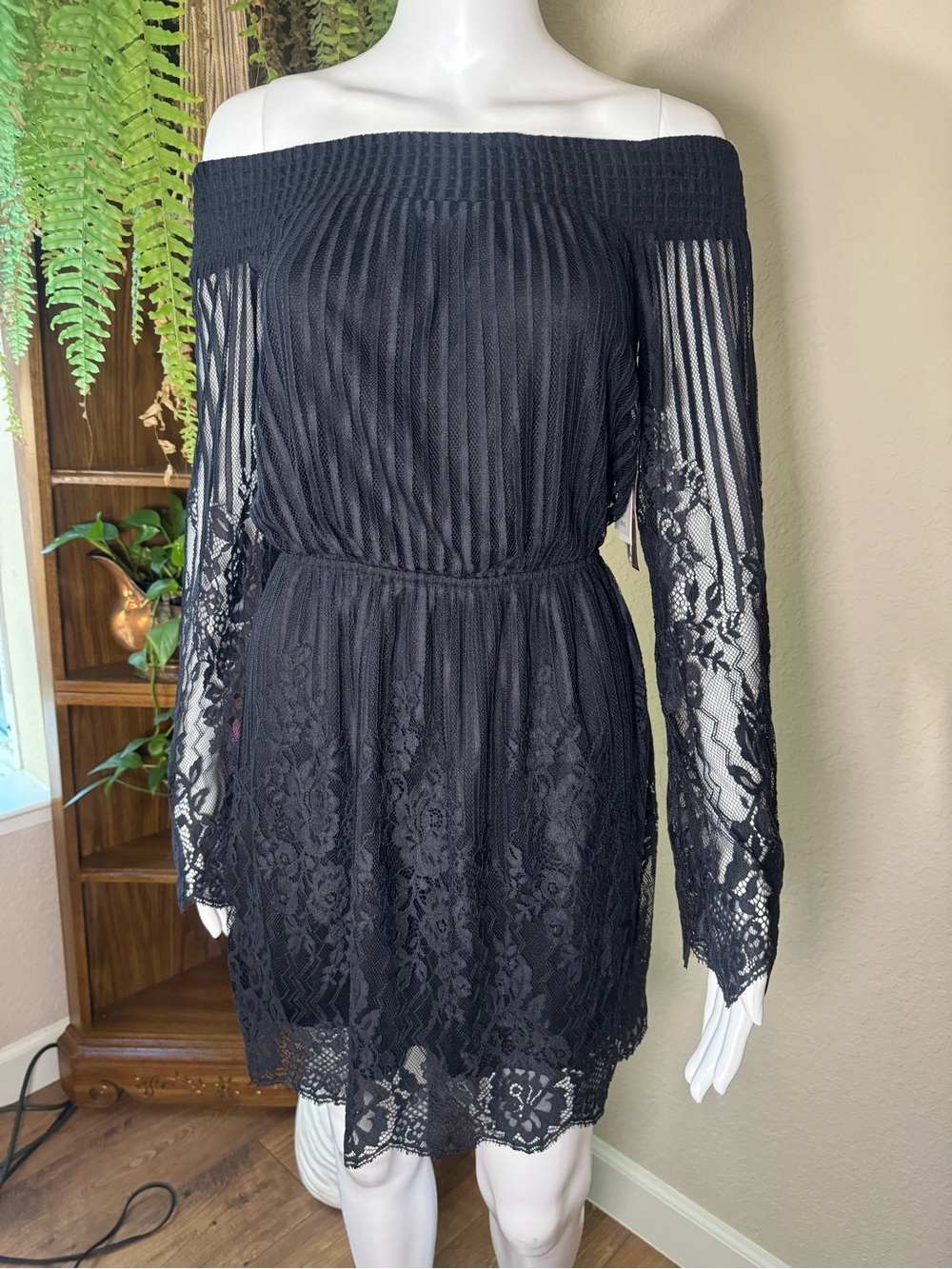 Trixxi Black Off-Shoulder Lace Mini Dress goth core